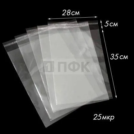 Пакет со скотч клапаном 28x35+5см OPP 25мкр (уп 500 шт) Пакет со скотч клапаном 28x35+5см OPP 25мкр (уп 500 шт)